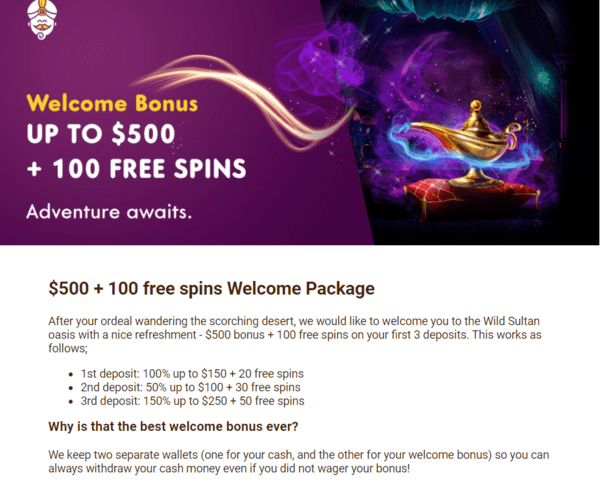 wild sultan welcome bonus